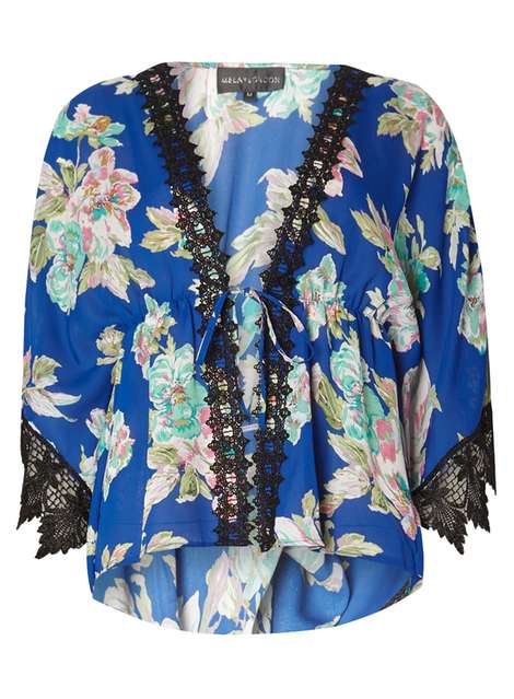 **Mela Cobalt Floral Lace Kimono